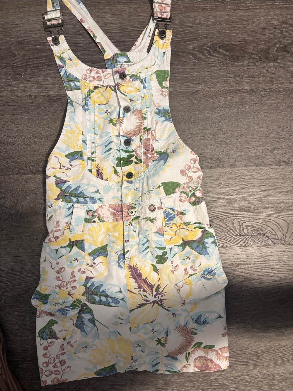 Point Zero Cream Overall Dress with Yellow & Blue Floral Print